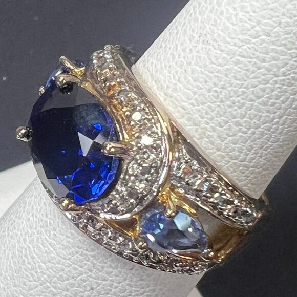 Ross Simons Ring Lab-Created Blue Sapphire Vermeil Gold Over 925 Silver Sz 5.75 - Picture 2 of 7